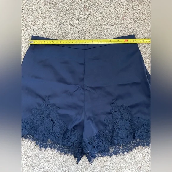 Satin Silk Lace Trim Shorts High Waisted Midnight Blue Size Small NWOT - Picture 6 of 7
